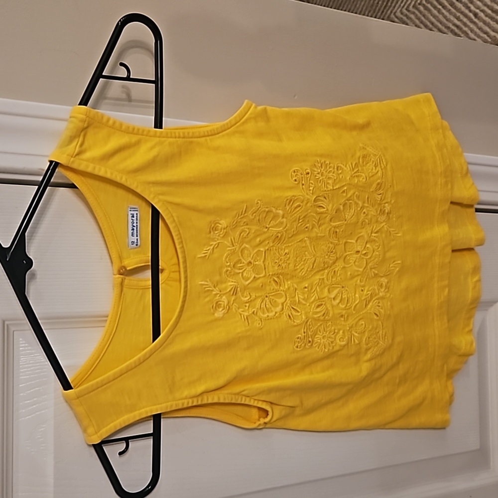 Mayoral girls yellow sleeveless cotton shirt with embroidery size 12